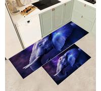 MGDIFYXAA Lot de 2 Tapis de Cuisine Animaux vedettes antidérapants et lavables, Anti-Fatigue pour décoration de Maison, Couloir, Bureau, Bureau Debout (Éléphant Galaxie,40×60cm+40×120cm)