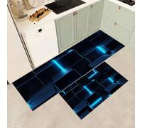 MGDIFYXAA Lot de 2 Tapis de Cuisine Antidérapants et Confortables pour décoration de la Maison et du Bureau,Cube Bleu