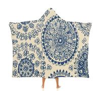 MGDIFYXAA Mandala Bleu Couverture Polaire,Art Couverture à Capuche en Flanelle Douce Chaudes Couvertures Toutes Saisons Jete de Canape pour Voyager 130 × 100 cm