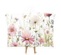 MGDIFYXAA Plantes À L'Aquarelle Moelleuse Flanelle Couverture Epaisse, Fleurs De Marguerite Jeté de Canapé Couverture à Capuche Chaude, Plaid Polaire Confortable 130 × 150 cm