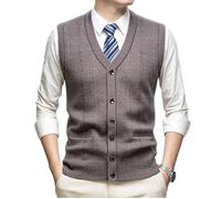 MGDIFYXAA Pull Sans Manches Pour Homme - Gilet En Tricot Doux Pour Hommes, Pull Sans Manches À Boutons, Débardeur Épais Pour L'Automne Et L'Hiver, Col En V, Plaid, Style Décontracté Bl