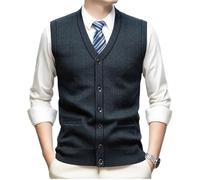 MGDIFYXAA Pull Sans Manches Pour Homme - Gilet En Tricot Doux Pour Hommes, Pull Sans Manches À Boutons, Débardeur Épais Pour L'Automne Et L'Hiver, Col En V, Plaid, Style Décontracté D Xxl