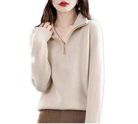 MGDIFYXAA Pull Tricoté pour Femme - Pull Épais À Revers Et Demi-Fermeture Éclair pour Femme, Pull À Manches Longues, Style Rétro, Chaud, Joker, Tricot, Beige, M
