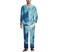 MGDIFYXAA Pyjama Bleu Coton Homme Long Ensemble Boutonné - Montagne de Brouillard Fantastique Hauts Manches Longues et Pantalon pour Hommes Respirants Vêtements de Nuit Confortables M