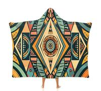 MGDIFYXAA Rétro Plaid Polaire Couverture à Capuche Chaude, Symétrie géométrique Microfibre Couvre Jete de Canape Grande Taille, Plaid Canapé Flanelle Doux et Chaude 130 × 150 cm