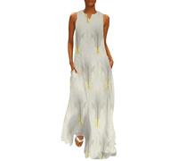 MGDIFYXAA Robe été Longue Simple Femme - sans Manches Décontracté Chic Imprimé Secteur Robe Ample avec Poches pour Vacances, Plage, Look Estiva M