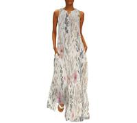 MGDIFYXAA Robe Grande Taille d'été Décontractée Femme - Imprimé Aquarelle Pastorale Col en V sans Manches Robe Longue Petit Floral Ample et Confortable pour la Plage 4XL