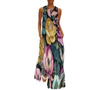 MGDIFYXAA Robe Grande Taille Longue Femme sans Manches à imprimé Belles Fleurs - Chic et élégante Maxi Dress Fleurs colorées décontractée pour Plage, été et soirée 5XL