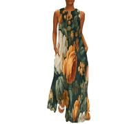MGDIFYXAA Robe Grande Taille Longue Femme sans Manches à imprimé Fleurs rétro - Chic et élégante Maxi Dress Fleurs d'oranger séduisantes décontractée pour Plage, été et soirée XL