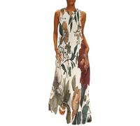 MGDIFYXAA Robe Grande Taille Longue Femme sans Manches à imprimé Fleurs rétro - Chic et élégante Maxi Dress Magnifique Pivoine décontractée pour Plage, été et soirée L