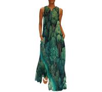 MGDIFYXAA Robe Grande Taille Longue Femme sans Manches à imprimé Forêt Dense - Chic et élégante Maxi Dress Arbres et rivières décontractée pour Plage, été et soirée 3XL