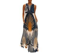 MGDIFYXAA Robe Longue Abstrait Femme été Chic Grandes Tailles - sans Manches Décontractée ou Soirée, Robe de Plage Imprimé Secteur géométrique Respirante L