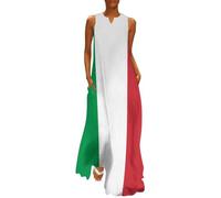 MGDIFYXAA Robe Longue de Plage Drapeau Femme - Imprimé Drapeau de l'Italie Col en V, sans Manches, Décontractée Chic, Maxi Robe élégante pour Vacances été 5XL