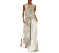 MGDIFYXAA Robe Longue Forêt élégante Femme été Chic Grandes Tailles - sans Manches Décontractée ou Soirée, Robe de Plage Imprimé Arbres Respirante S