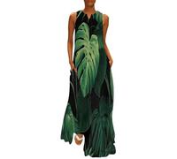 MGDIFYXAA Robe Longue Usine Femme été Chic Grandes Tailles - sans Manches Décontractée ou Soirée, Robe de Plage Imprimé Fougère Monstera Deliciosa Respirante 4XL