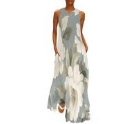 MGDIFYXAA Robe Maxi Femme Fleurs élégantes Chic, Robe d'Été Pivoine Blanche Longue et Fluide, sans Manches Coupe Ample Élégante, Idéale pour Soirée, Vacances et Plage 3XL