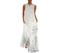 MGDIFYXAA Robe Maxi Femme Fleurs rétro Chic, Robe d'Été Fleurs et Feuilles Longue et Fluide, sans Manches Coupe Ample Élégante, Idéale pour Soirée, Vacances et Plage L