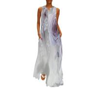 MGDIFYXAA Robe Maxi Femme Fleurs romantiques Chic, Robe d'Été Rose Pourpre Longue et Fluide, sans Manches Coupe Ample Élégante, Idéale pour Soirée, Vacances et Plage S