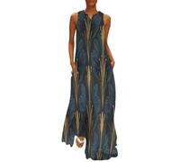 MGDIFYXAA Robe Maxi Femme Géométrie Artistique Chic, Robe d'Été Forme de Feuille Longue et Fluide, sans Manches Coupe Ample Élégante, Idéale pour Soirée, Vacances et Plage S