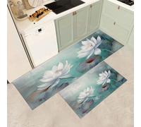 MGDIFYXAA Tapis de Cuisine 2 pièces, Tapis de Cuisine Long Rêve Lavable pour Le Sol antidérapant pour la buanderie et Le Couloir (Lotus,43×75cm+43×150cm)