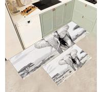 MGDIFYXAA Tapis de Cuisine antidérapant Lavable - Lot de 2 Tapis Cuisine Animaux du désert Doux Devant evier pour Chambre à Coucher couloirs Salon (Éléphant,43×75cm+43×120cm)