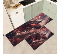 MGDIFYXAA Tapis de Cuisine antidérapant Lavable - Paillasson Interieur Rêve d'Entrée Absorbant,Tapis de Sol Long pour Couloir, Passage(Cerisier en Fleurs du Dragon Chinois,50×80cm+50×150cm)