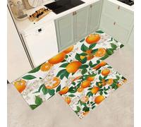 MGDIFYXAA Tapis de Cuisine Lot de 2,Tapis de Cuisine Usine Anti-Fatigue antidérapant et Lavable,pour Le Couloir,Le Salon,la Chambre à Coucher,Feuilles et Fleurs d'oranger,43×75cm+43×150cm
