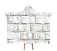 MGDIFYXAA Texture de Mur en Briques Blanches Plaids Polaire, Couverture avec Capuche pour Adulte,Art Douce Chaud Couvertures Portable, Plaids Douillette TV pour Femme150 × 200 cm