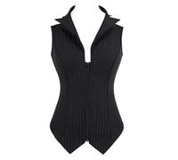 MGDIFYXAA Top Corset Femme d'Été Blazer Sculptant à Rayures Noires et Blanches Style Vintage Chemisier Sans Manches Cintré Noir XL