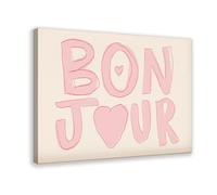 MGDUJGH Bonjour Toile murale écrite à la main minimaliste avec citation en français Rose 60 x 90 cm