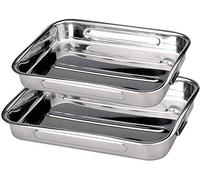 MGE - Plat à Four Rectangulaire avec Poignées - Plat à Gratin - Plat à Rôtir - Acier Inoxydable - Lot de 2-30 et 35 cm