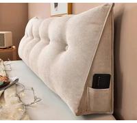 MGEMJMJ Grand Oreiller Triangulaire Tête De Lit Oreiller Dossier Couleur Unie Traversin Amovible Maison Dortoir Lit De Jour Coussin De Soutien pour Le Repos Lecture(Size:60x50x20cm,Color:Gris Beige)