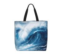 MGGAklp Big Ocean Wave Sac fourre-tout à imprimé HD avec fermeture éclair élégant et réutilisable pour le shopping, le travail, les vacances