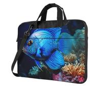 MGGAklp Blue Ocean Sac à bandoulière pour ordinateur portable avec fermeture éclair et bandoulière réglable Motif poissons sous-marins, Noir , 14 inch
