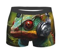MGGAklp Chameleon Listen Music Print Boxer Homme Slip Respirant Doux Active Stretch Sous-vêtements, Noir , S Taille courte