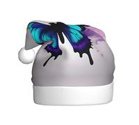 MGGAklp Chapeau de Père Noël Imprimé Papillon Bleu Violet Chapeau de Noël pour Adulte Noël Nouvel An Fournitures de fête festive