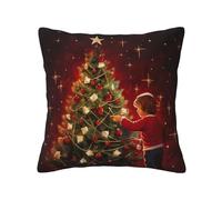 MGGAklp Coussin décoratif carré avec motif d'arbre de Noël lumineux pour la maison, le salon, la chambre à coucher, le lit extérieur