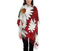 MGGAklp Écharpe châle pour femme avec imprimé marguerites rouges et blanches - Accessoire doux, léger et élégant