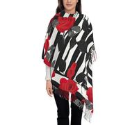 MGGAklp Écharpe châle pour femme avec rayures noires et blanches et roses rouges - Accessoire doux, léger et élégant