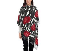 MGGAklp Écharpe châle pour femme avec rayures noires et blanches et roses rouges - Accessoire doux, léger et élégant