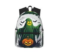 MGGAklp Green Ghost Horror Halloween Citrouille Imprimé Casual Voyage Zipper Bookbag Randonnée Sac à dos à bandoulière pour adultes