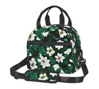 MGGAklp Hunter Sac à déjeuner réutilisable avec bandoulière Motif pétales floraux Vert