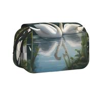 MGGAklp Magnifique trousse à stylos à double coque avec double fermeture éclair pour fournitures scolaires et de bureau Motif cygnes sur le lac