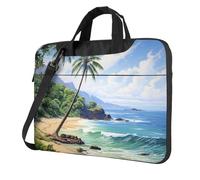 MGGAklp Sac à bandoulière pour ordinateur portable avec fermeture éclair et bandoulière réglable Motif plage hawaïenne avec palmiers, Noir , 14 inch