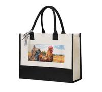 MGGAklp Sac cadeau réutilisable en toile avec motif coq sur bois dans les terres agricoles, pour mariage, anniversaire, vacances