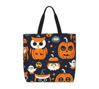 MGGAklp Sac fourre-tout avec fermeture éclair pour Halloween, chouette, fantôme, citrouille, sac fourre-tout élégant et réutilisable pour le shopping, le travail, les vacances