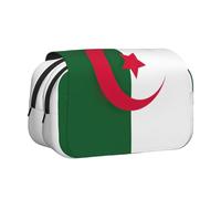 MGGAklp Trousse à stylos avec double fermeture éclair - Motif drapeau de l'Algérie - Portable - Pour l'école et le bureau