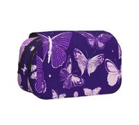MGGAklp Trousse à stylos avec double fermeture éclair pour l'école et le bureau Motif papillons Violet