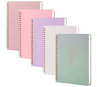 MGGAO Lot de 5 carnets à spirales A5 avec motif marbré et floral, papier épais 100 g/m², journal ligné de 8 mm, journal à spirale pour étude et notes