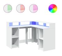 MGH - NEUF Bureau à domicile, Table de travail, avec lumières LED, blanc 130x130x91 cm bois d'ingénierie ll851